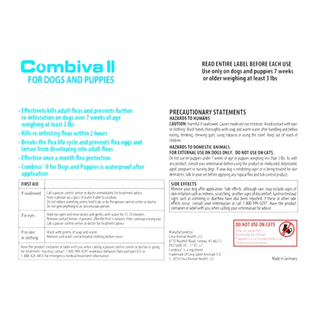 NWT - Combiva II for Dogs 21-55 lbs, 3vials,Same ingredients as Advantage II